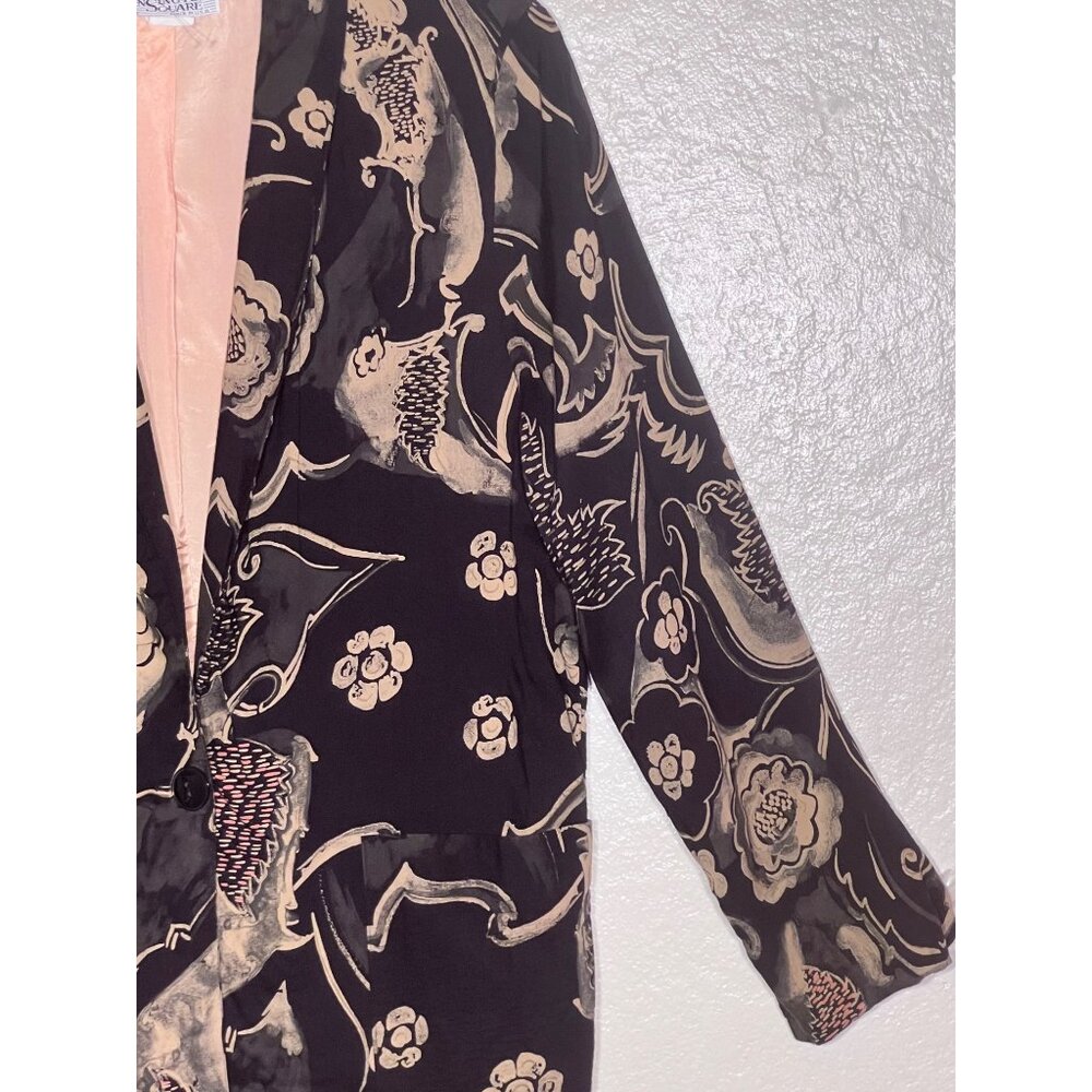 Kensington Square SMALL Black Floral Rayon Blazer Jacket Pockets VTG Career Y2K - Picture 8 of 16
